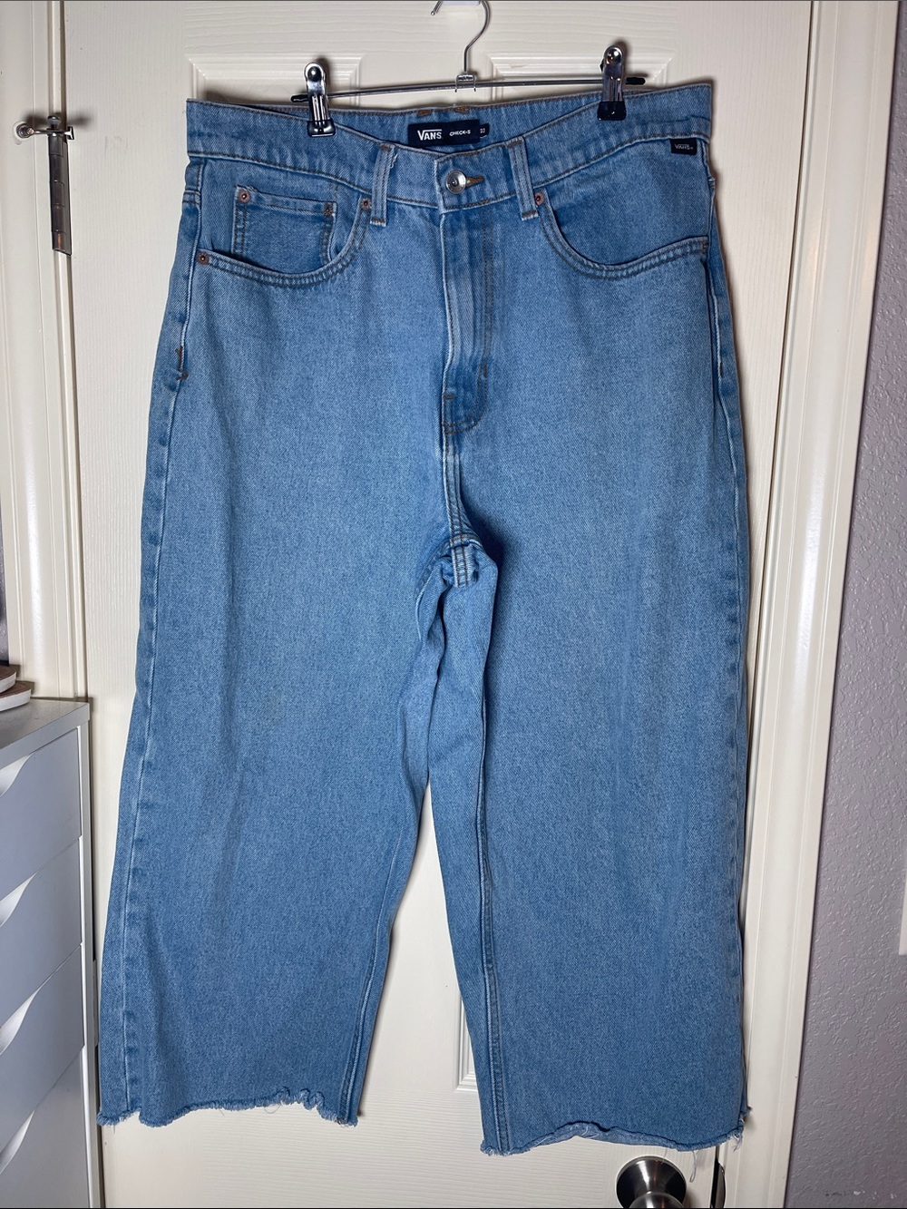 Vans Light Blue Cropped Wide-Leg Jeans with Raw Hem